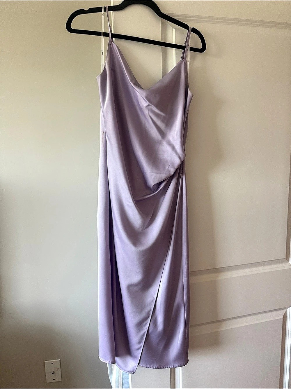 Lulus Hollywood Woman Lilac Purple Satin Midi Dress